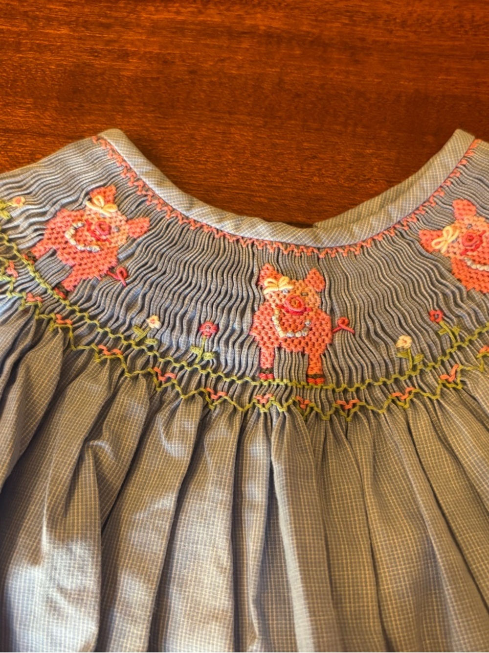 Smocked Three Little Pigs Blue Girls' Casual Dress